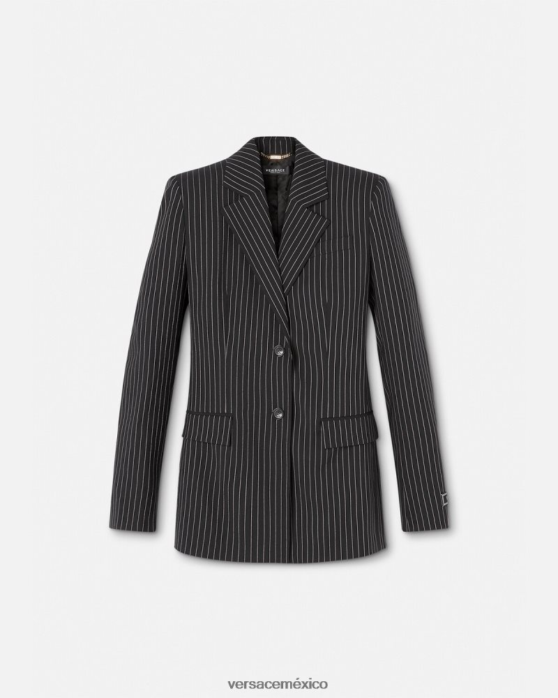 Versace blazer a rayas diplomáticas con botonadura sencilla negro ropa mujer 84626J113