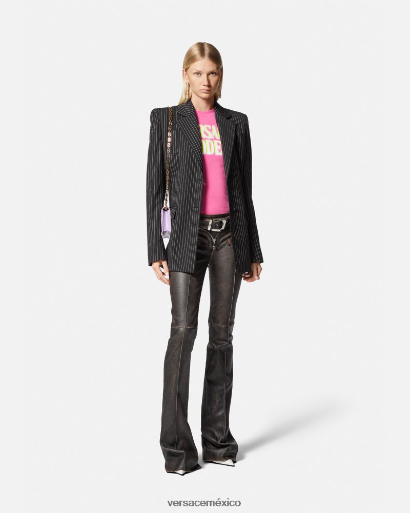 Versace blazer a rayas diplomáticas con botonadura sencilla negro ropa mujer 84626J113