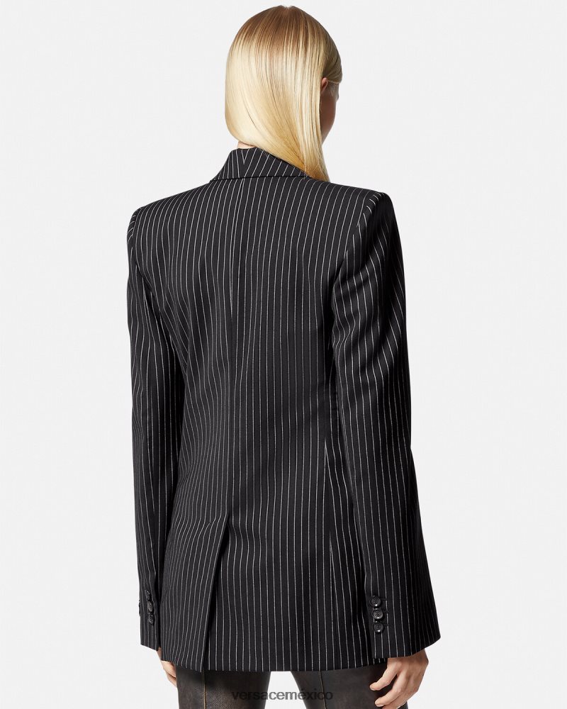 Versace blazer a rayas diplomáticas con botonadura sencilla negro ropa mujer 84626J113