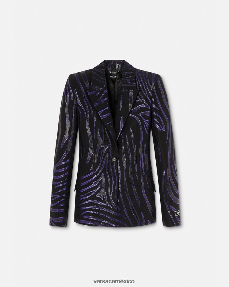 Versace blazer de cebra con botonadura sencilla estampado y violeta ropa mujer 84626J114