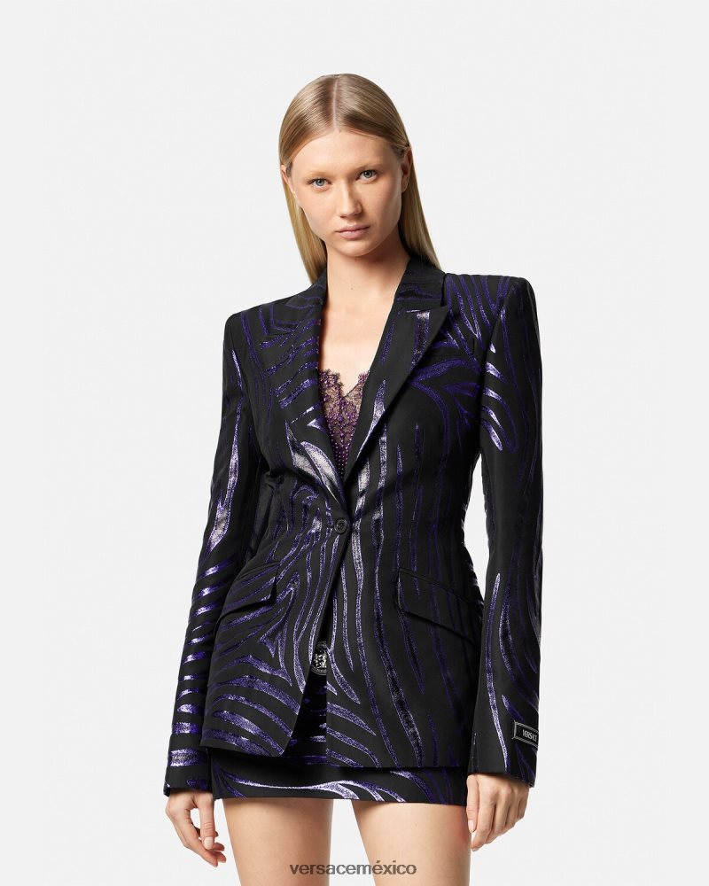 Versace blazer de cebra con botonadura sencilla estampado y violeta ropa mujer 84626J114