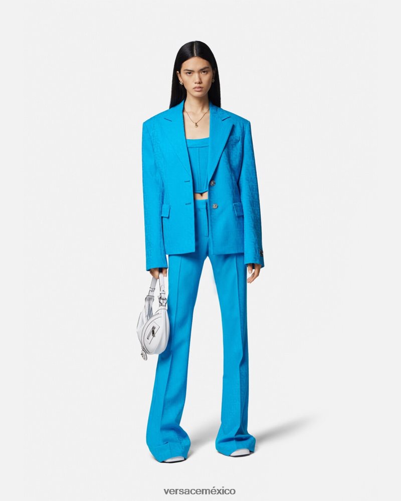 Versace blazer en jacquard integral azul ropa mujer 84626J106