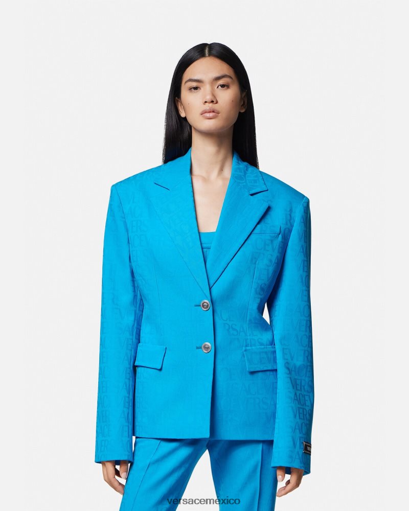 Versace blazer en jacquard integral azul ropa mujer 84626J106