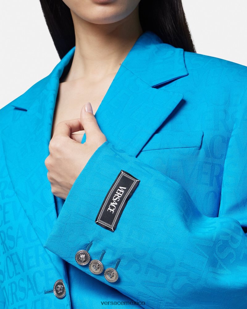 Versace blazer en jacquard integral azul ropa mujer 84626J106