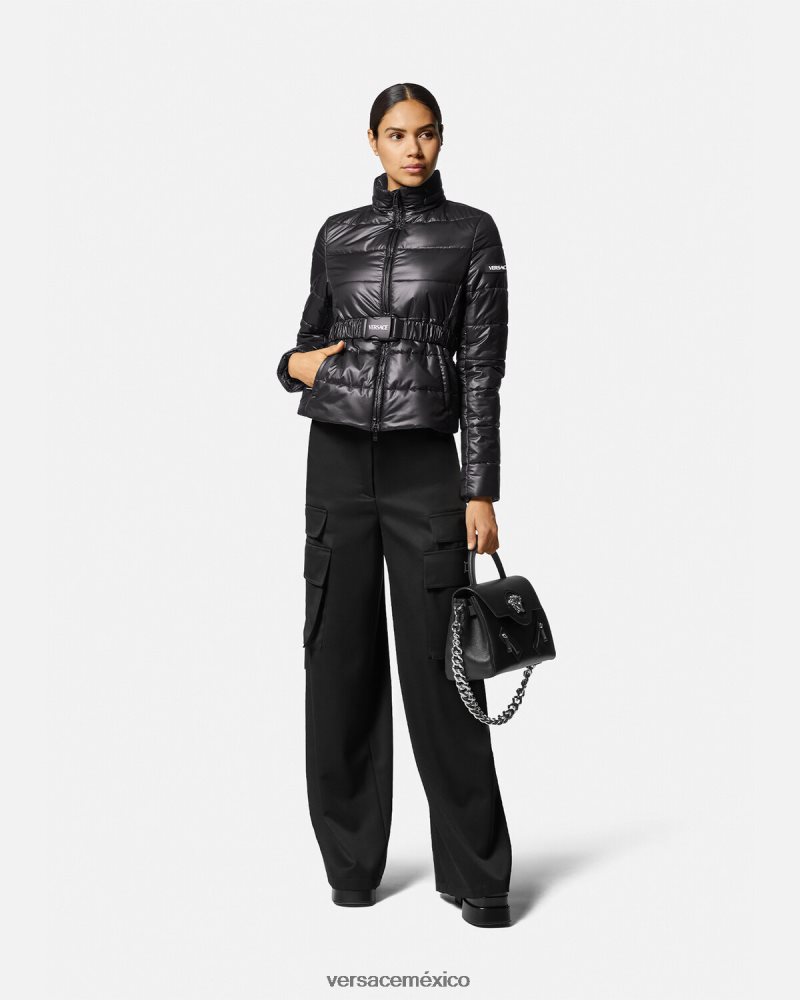 Versace chaqueta acolchada con logo negro ropa mujer 84626J94