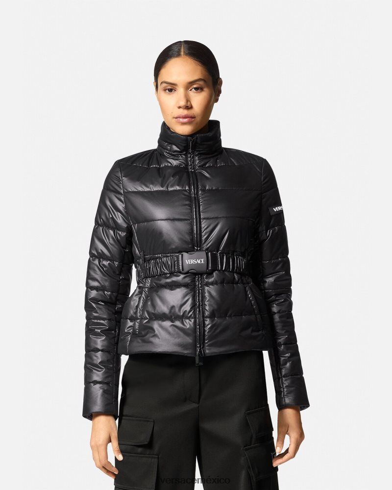 Versace chaqueta acolchada con logo negro ropa mujer 84626J94