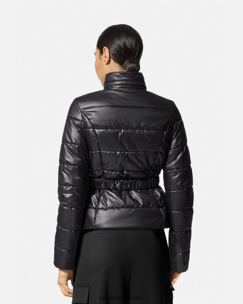 Versace chaqueta acolchada con logo negro ropa mujer 84626J94
