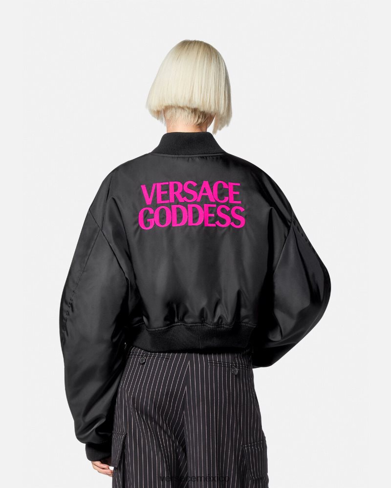 Versace chaqueta bomber corta diosa negro ropa mujer 84626J103