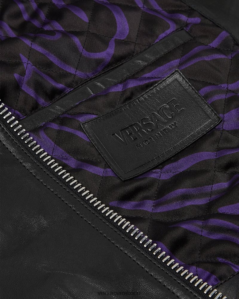 Versace chaqueta de cuero con flecos negro ropa mujer 84626J101