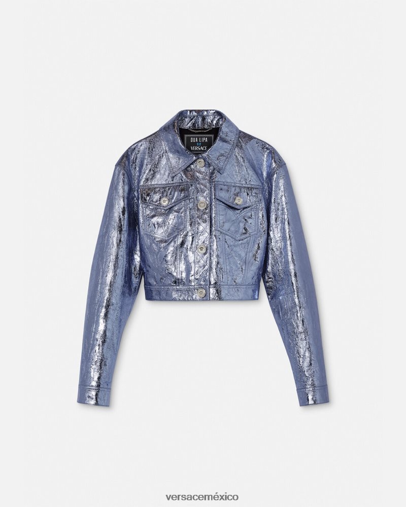 Versace chaqueta de cuero metalizada con medusa metálico ropa mujer 84626J80