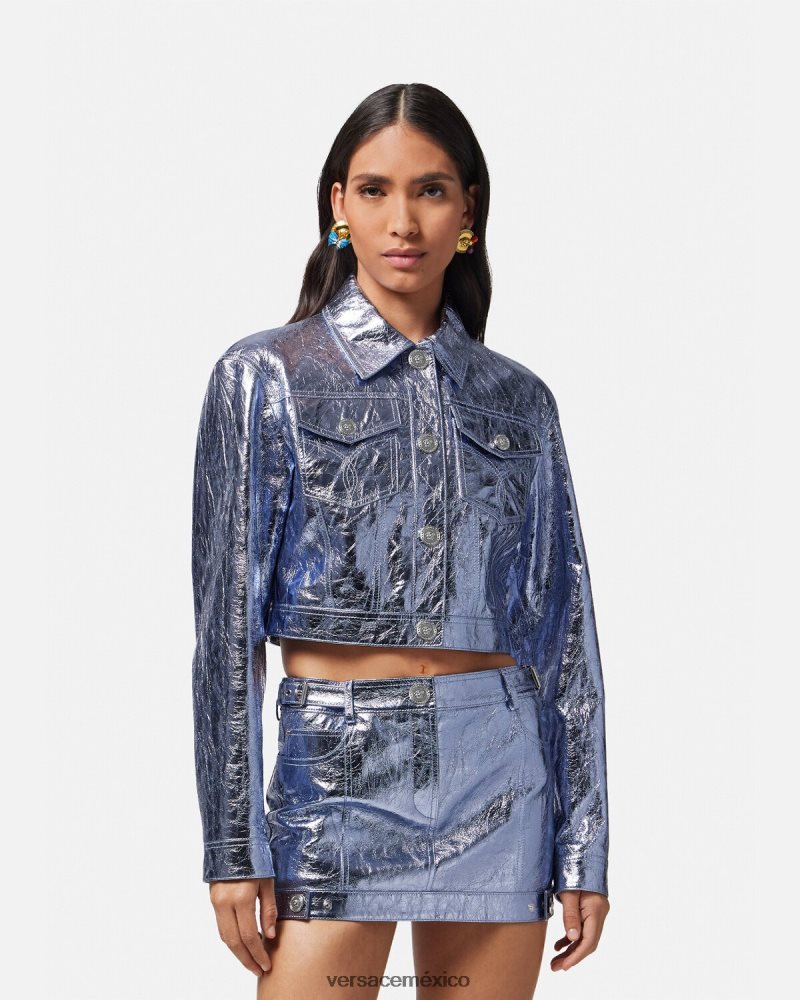 Versace chaqueta de cuero metalizada con medusa metálico ropa mujer 84626J80