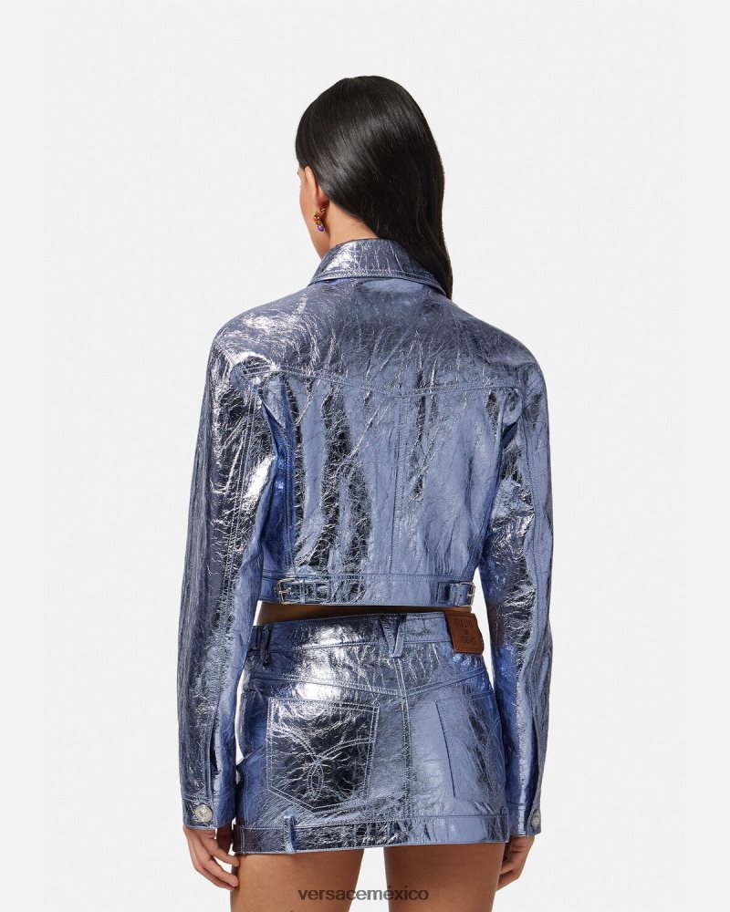 Versace chaqueta de cuero metalizada con medusa metálico ropa mujer 84626J80