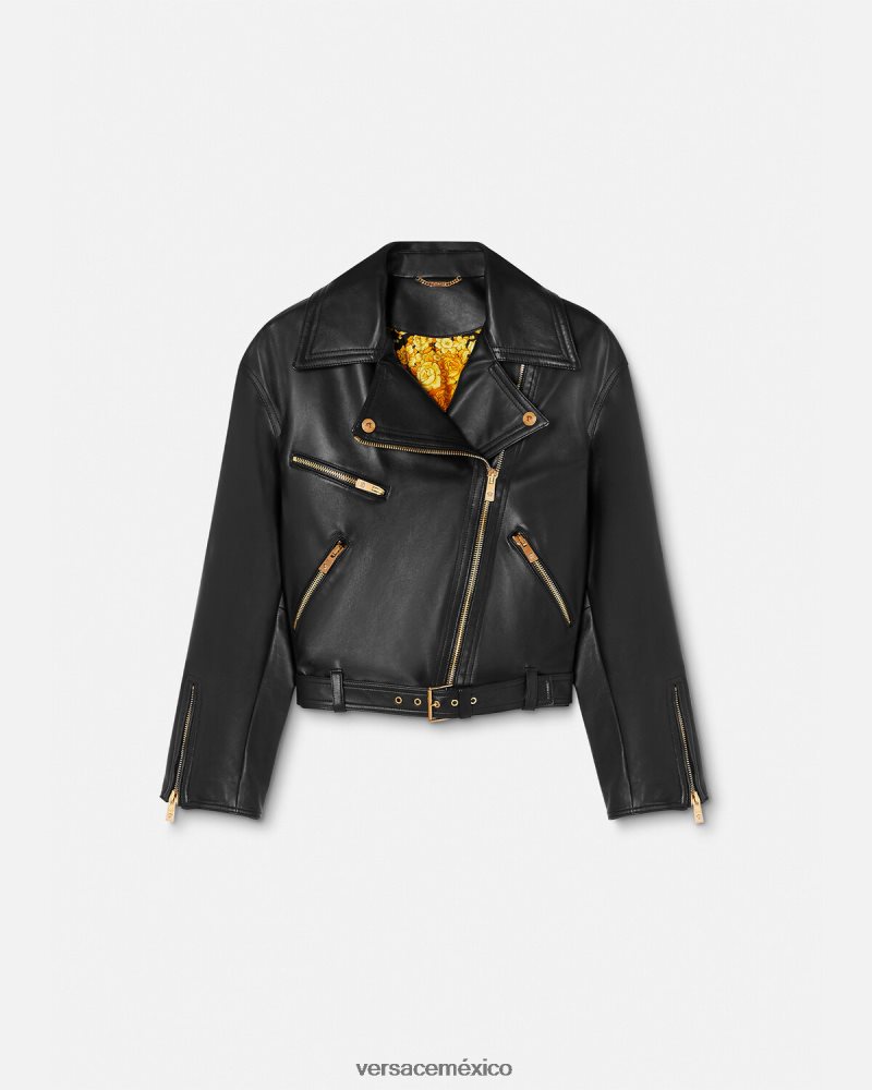 Versace chaqueta motera de cuero con medusa negro ropa mujer 84626J86