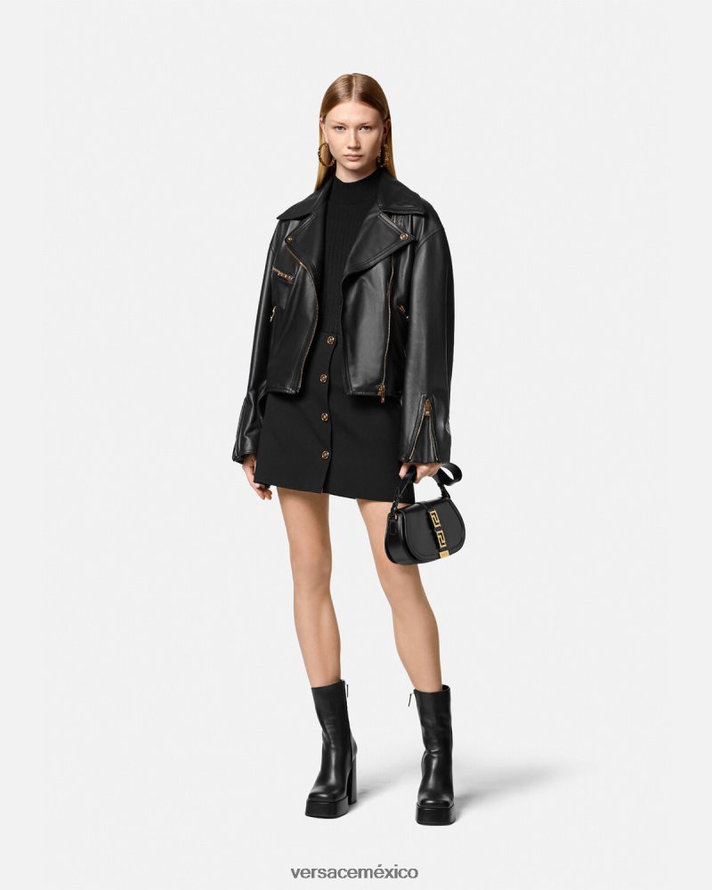 Versace chaqueta motera de cuero con medusa negro ropa mujer 84626J86