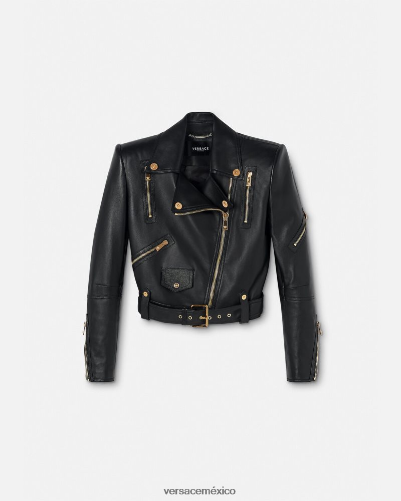 Versace chaqueta motera de cuero con medusa negro ropa mujer 84626J89