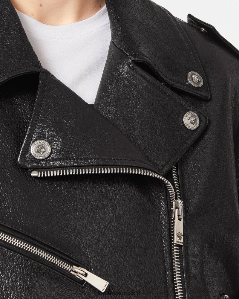Versace chaqueta motera de cuero negro ropa mujer 84626J96