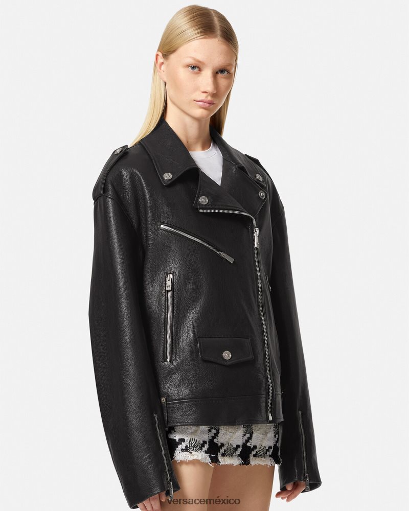 Versace chaqueta motera de cuero negro ropa mujer 84626J96