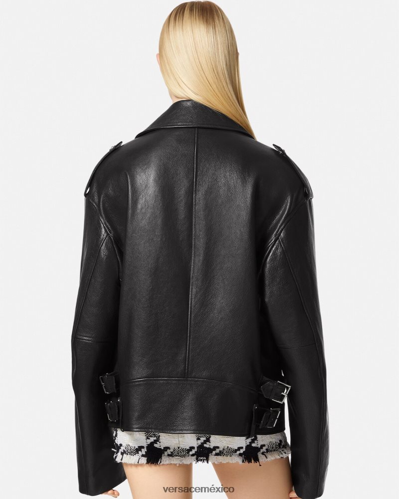 Versace chaqueta motera de cuero negro ropa mujer 84626J96