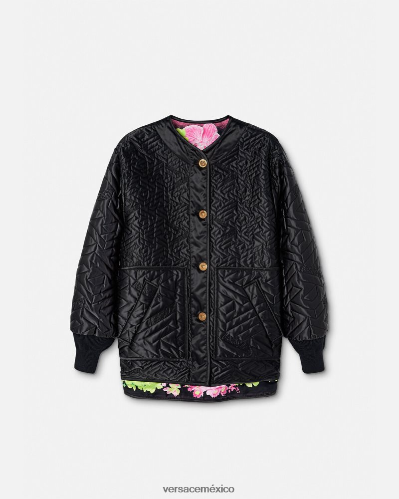 Versace chaqueta reversible con orquídeas medusa negro y estampado ropa mujer 84626J99