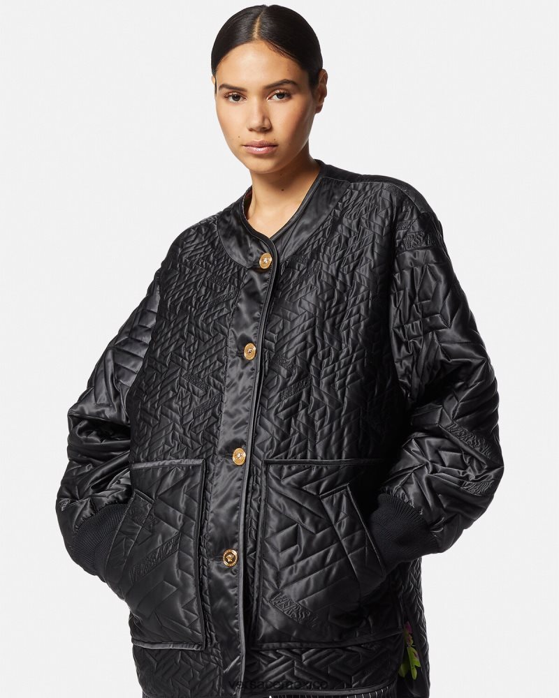 Versace chaqueta reversible con orquídeas medusa negro y estampado ropa mujer 84626J99
