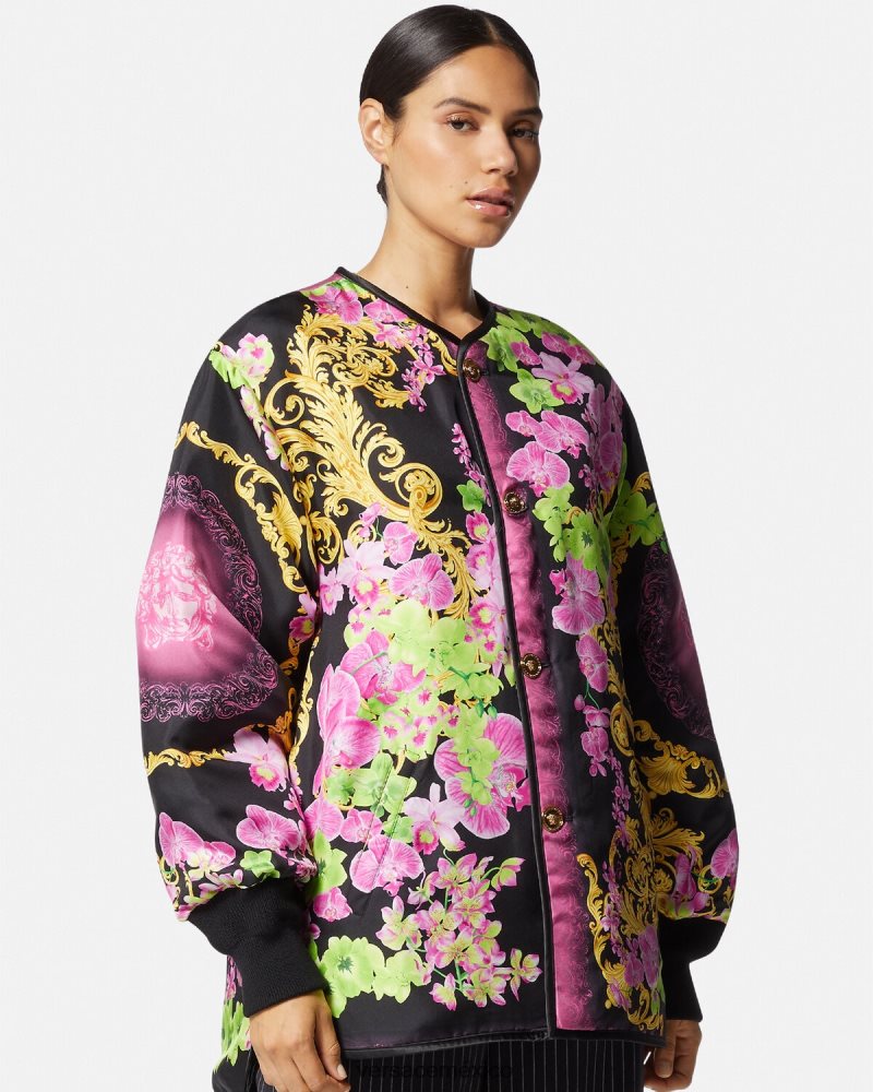 Versace chaqueta reversible con orquídeas medusa negro y estampado ropa mujer 84626J99