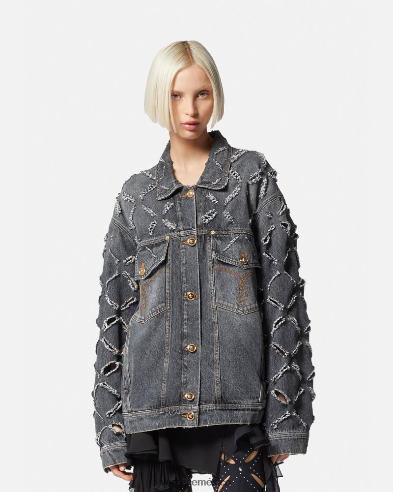 Versace chaqueta vaquera con cortes gris ropa mujer 84626J227