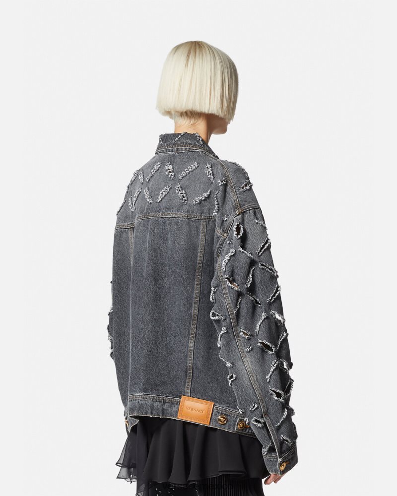 Versace chaqueta vaquera con cortes gris ropa mujer 84626J227