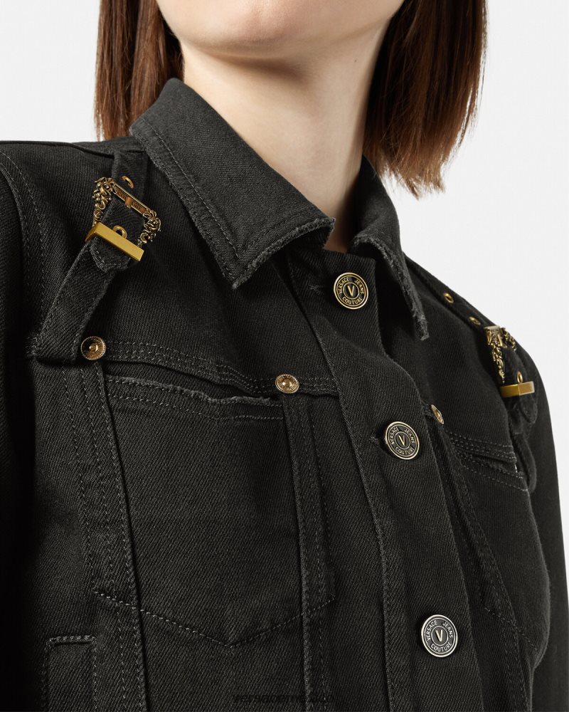 Versace costura barroca 1 chaqueta vaquera negro ropa mujer 84626J2255