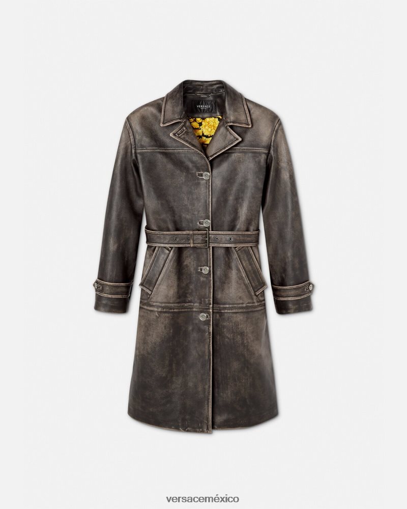 Versace gabardina barroco de cuero cepillado gris ropa mujer 84626J97