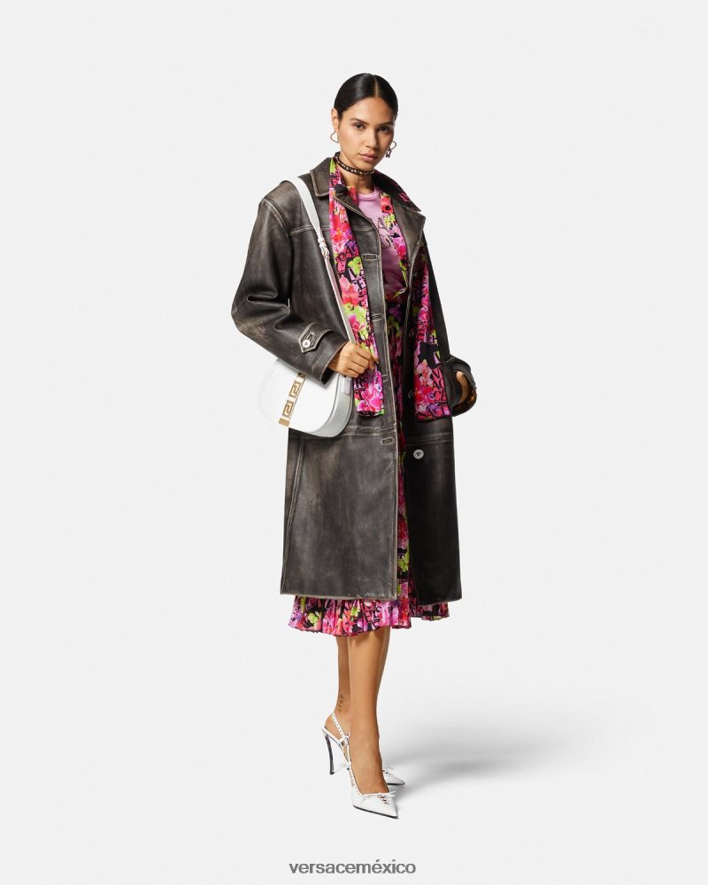 Versace gabardina barroco de cuero cepillado gris ropa mujer 84626J97
