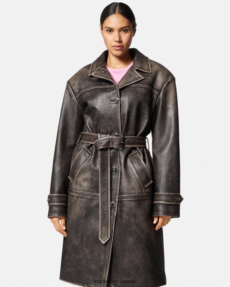 Versace gabardina barroco de cuero cepillado gris ropa mujer 84626J97
