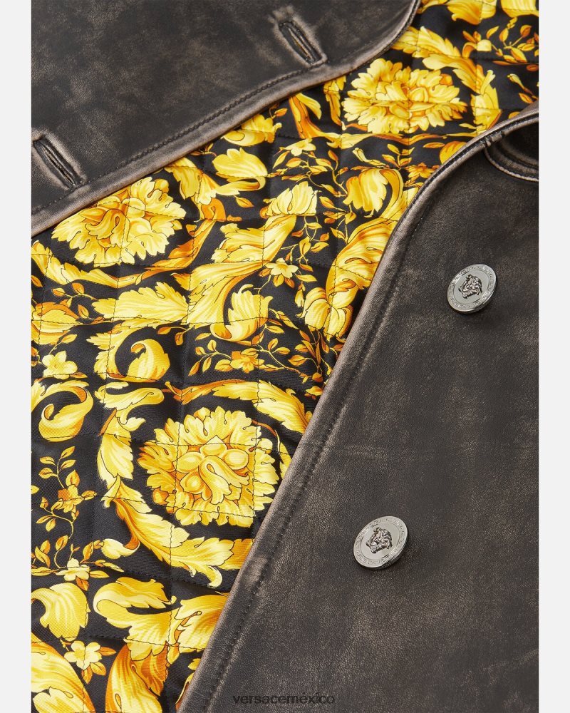 Versace gabardina barroco de cuero cepillado gris ropa mujer 84626J97
