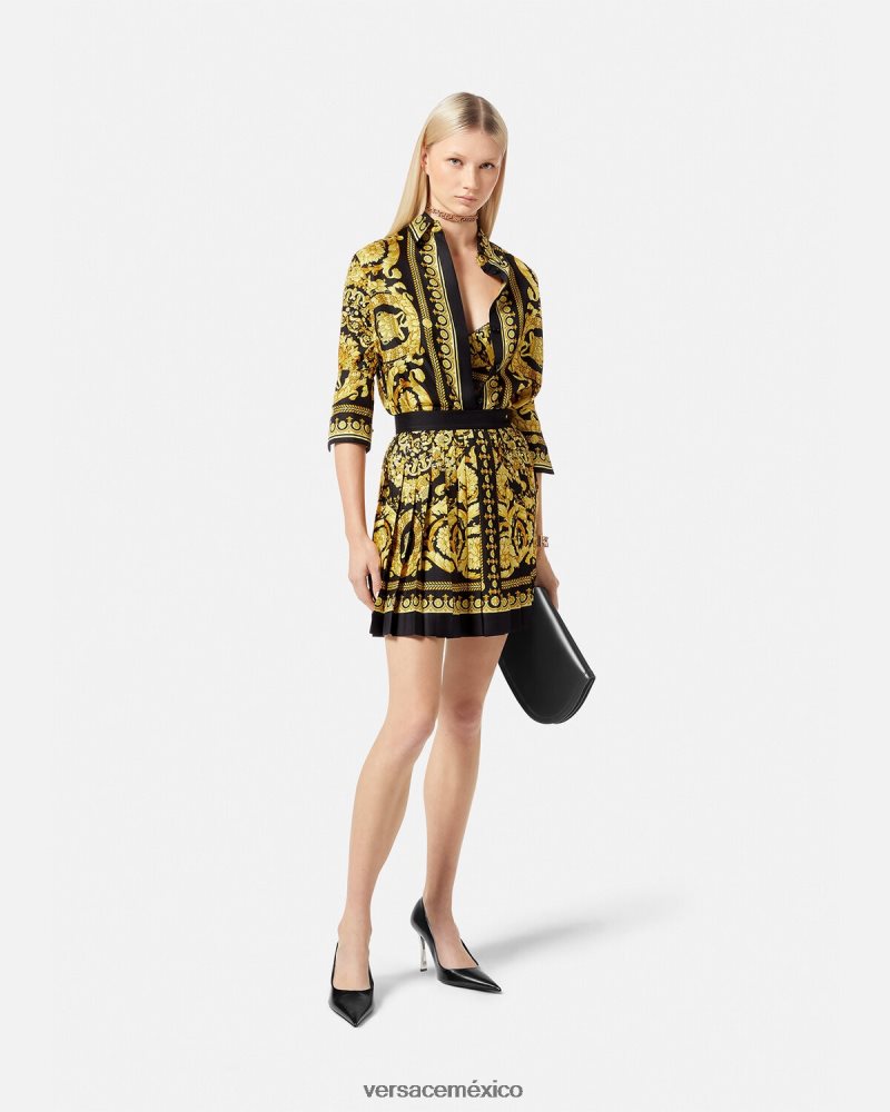 Versace falda barroca de seda plisada imprimir ropa mujer 84626J170