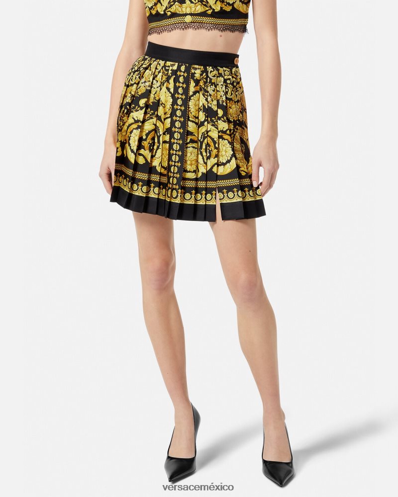 Versace falda barroca de seda plisada imprimir ropa mujer 84626J170