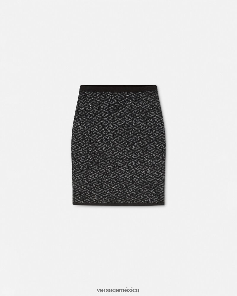 Versace falda de punto con medusa en jacquard la greca negro ropa mujer 84626J179