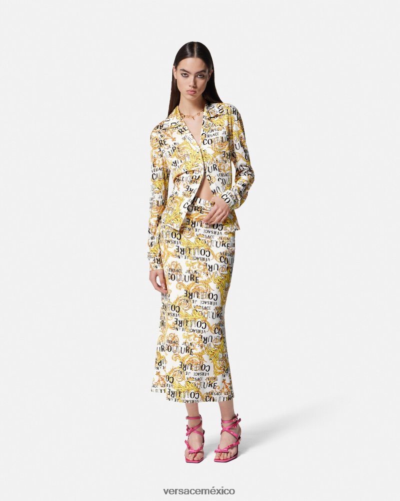 Versace falda midi de alta costura con logo oro y blanco ropa mujer 84626J2251