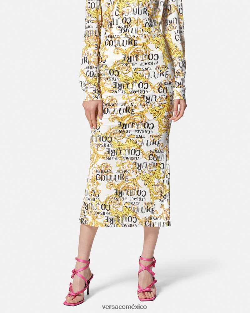 Versace falda midi de alta costura con logo oro y blanco ropa mujer 84626J2251