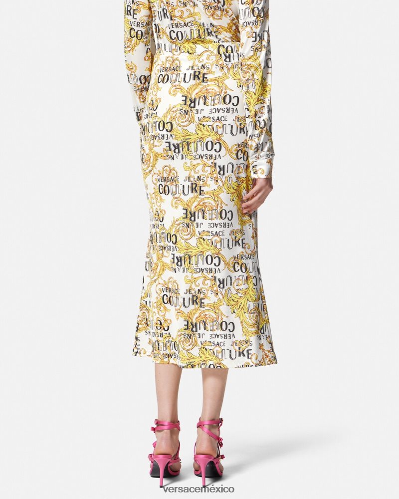 Versace falda midi de alta costura con logo oro y blanco ropa mujer 84626J2251