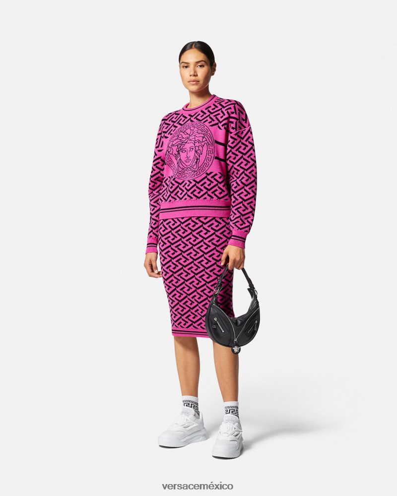 Versace falda midi de jacquard con la greca fucsia ropa mujer 84626J180
