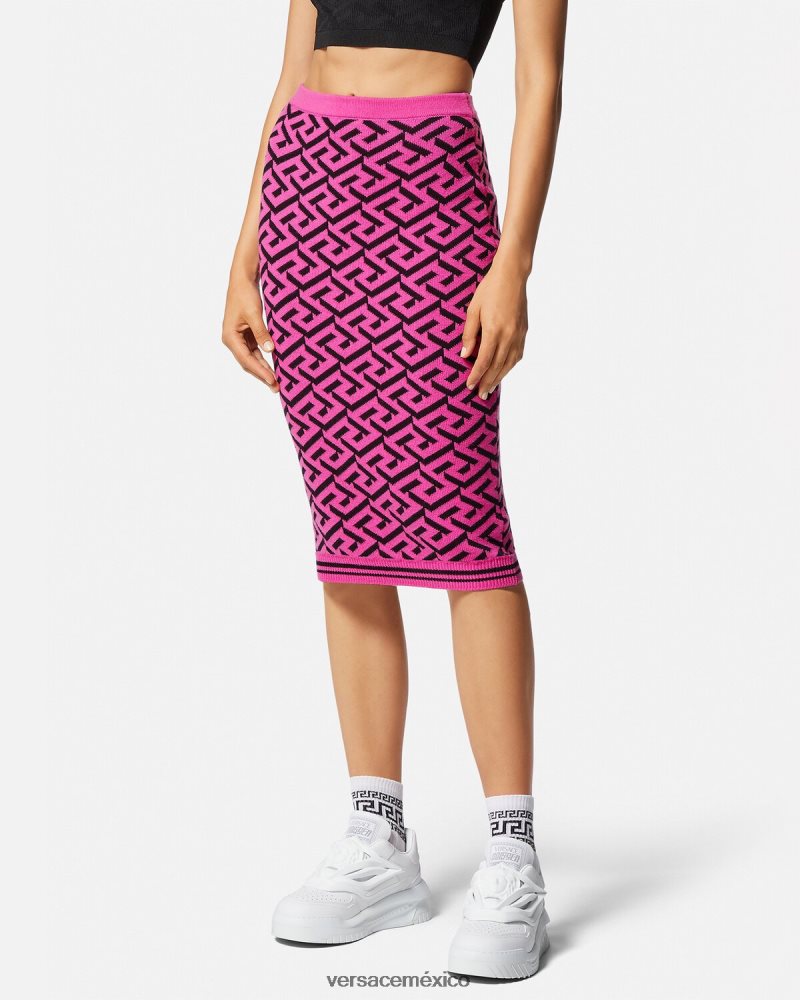 Versace falda midi de jacquard con la greca fucsia ropa mujer 84626J180