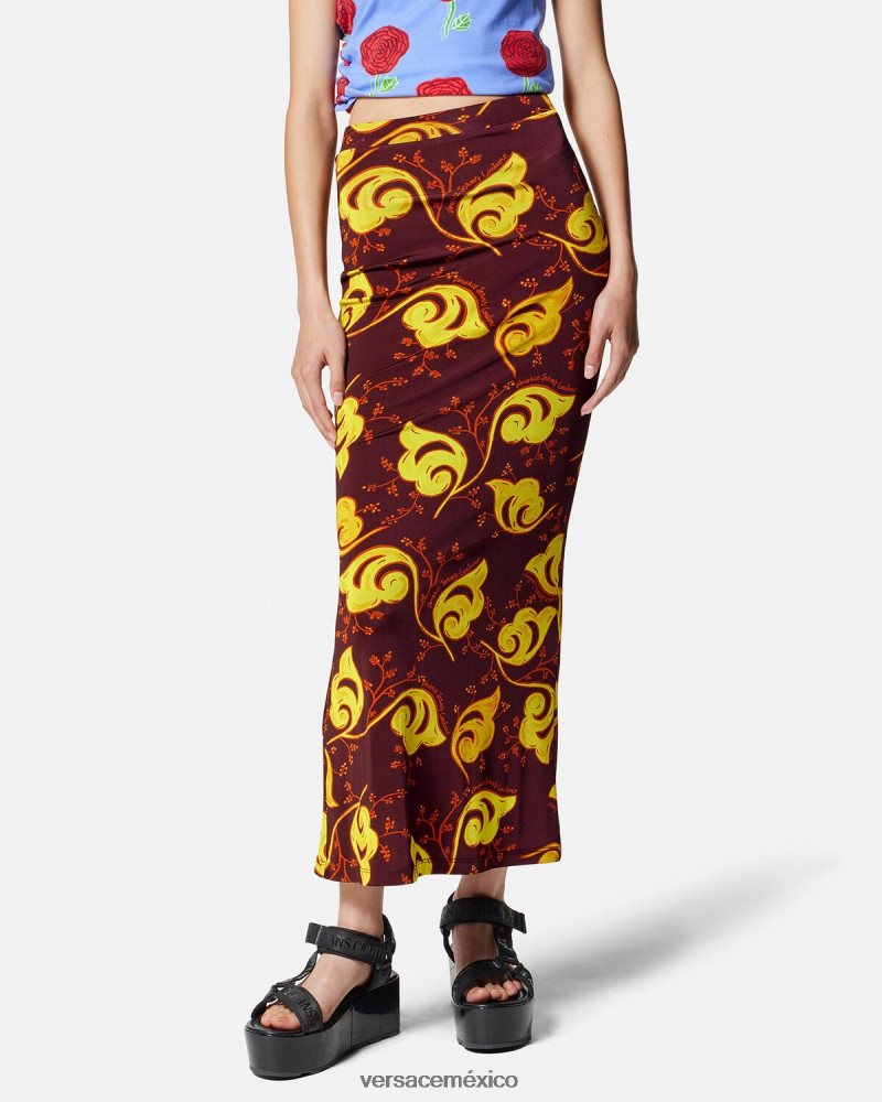 Versace falda midi ramitas Violeta ropa mujer 84626J2181