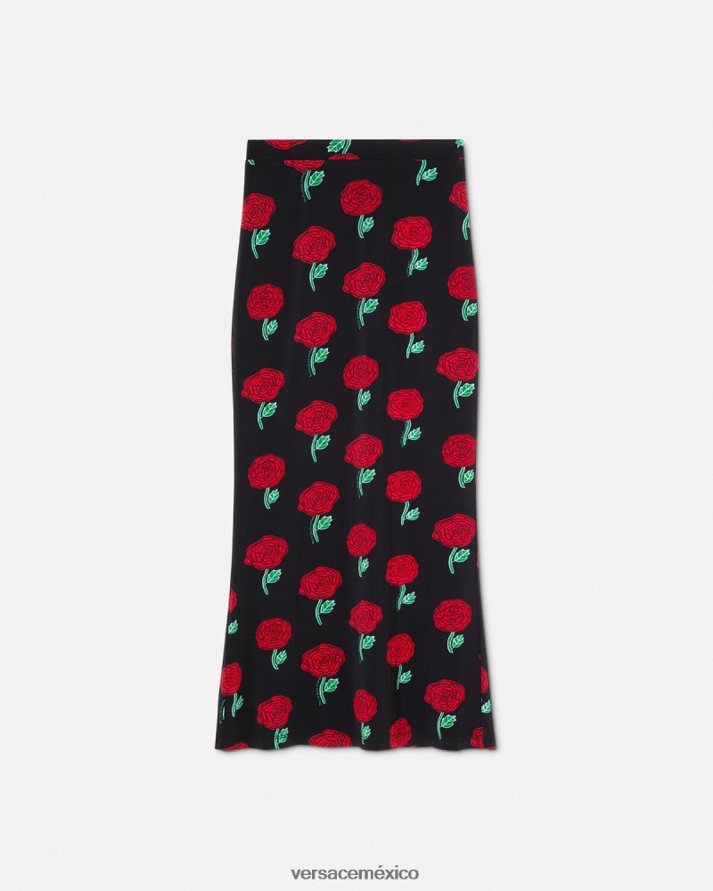 Versace falda midi rosas negro ropa mujer 84626J2180