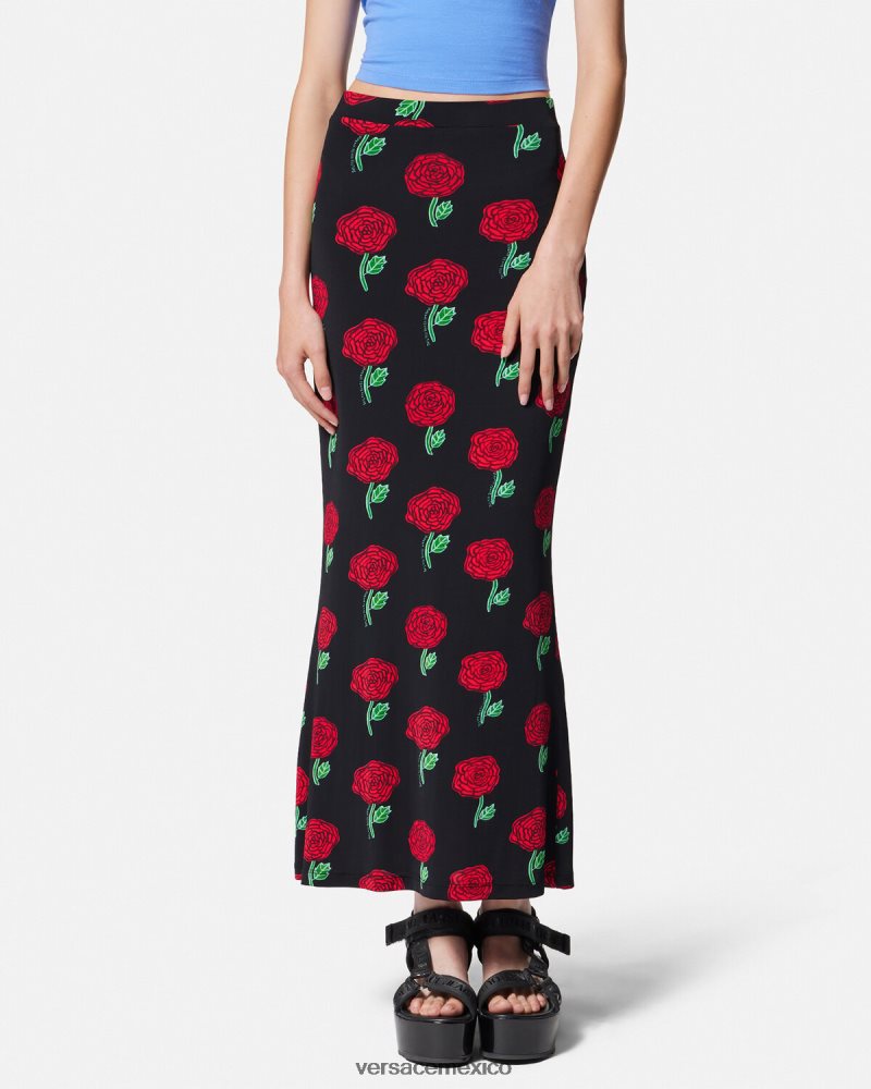 Versace falda midi rosas negro ropa mujer 84626J2180