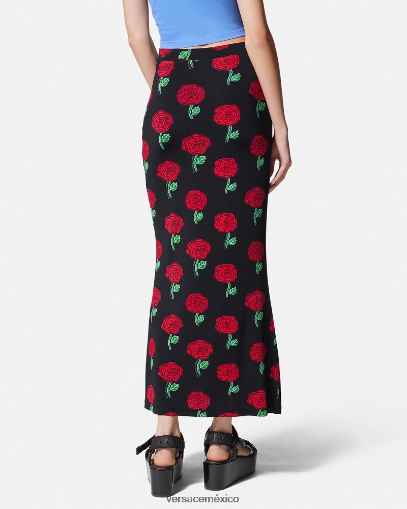 Versace falda midi rosas negro ropa mujer 84626J2180