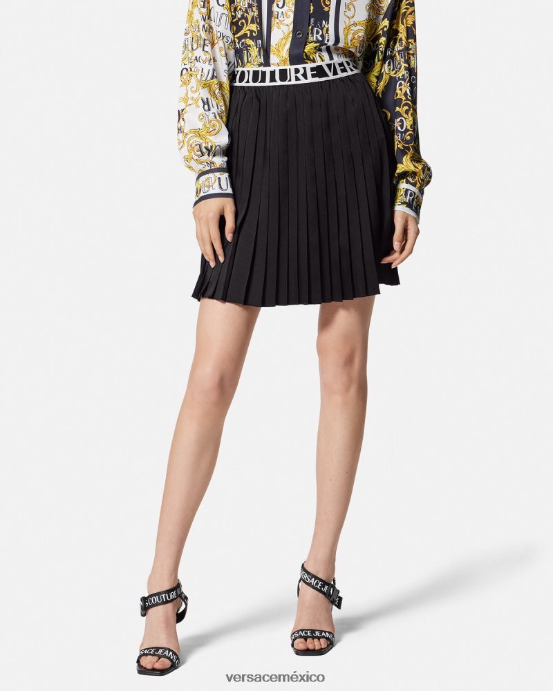 Versace falda plisada con logo negro ropa mujer 84626J2152