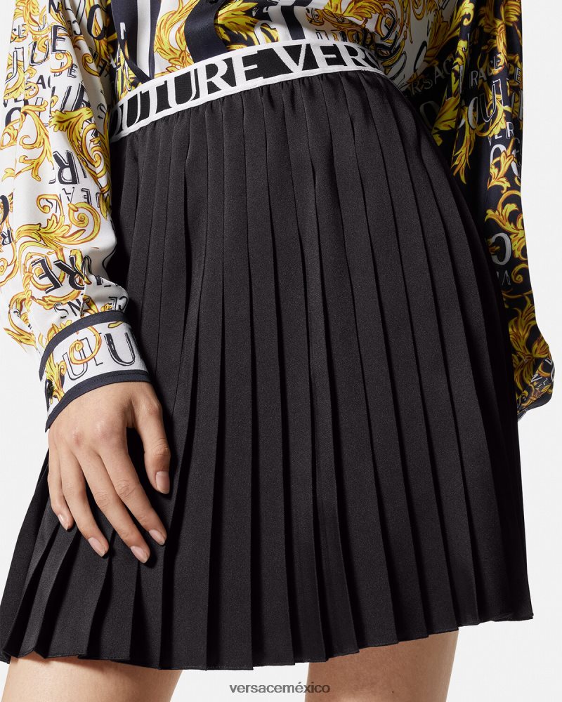 Versace falda plisada con logo negro ropa mujer 84626J2152