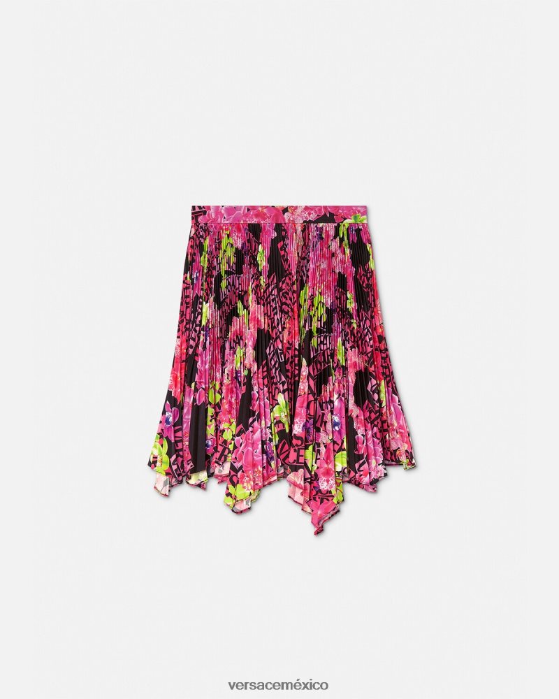 Versace falda plisada con logo orquídea negro y estampado ropa mujer 84626J183