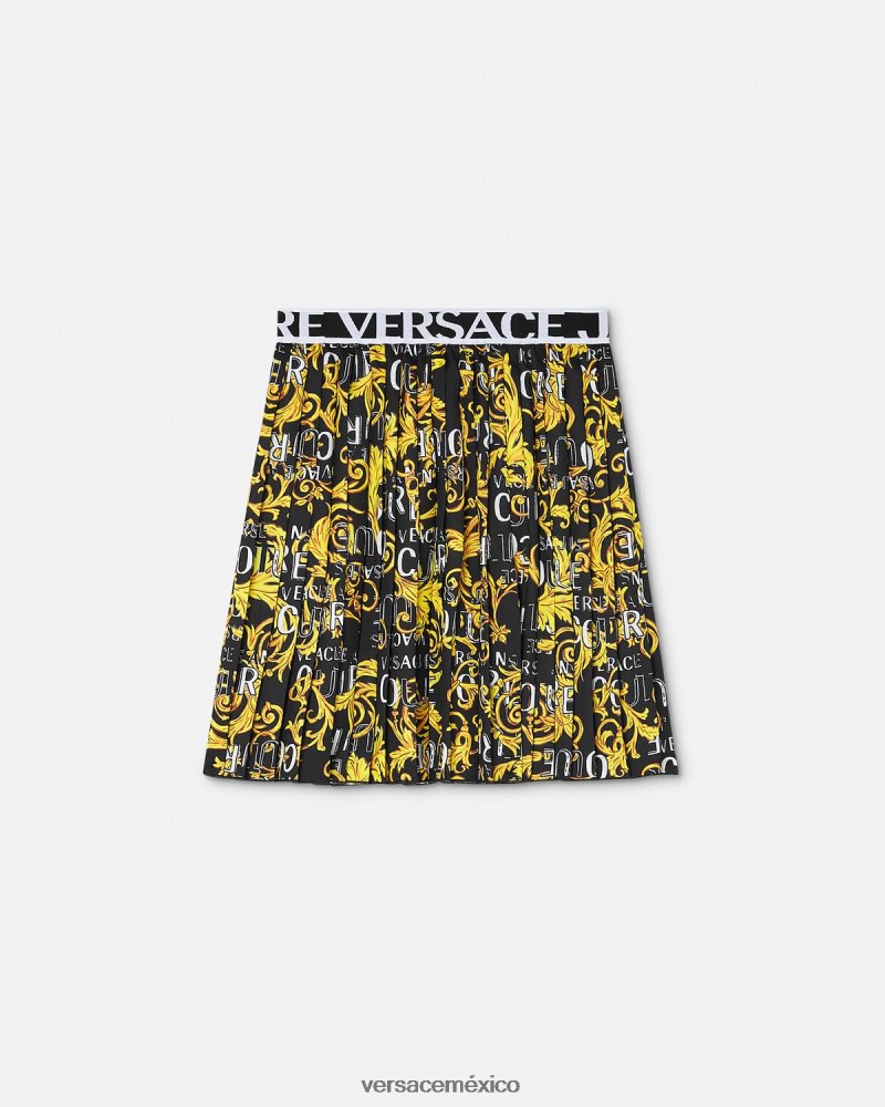 Versace falda plisada de alta costura con logo oro negro ropa mujer 84626J2250