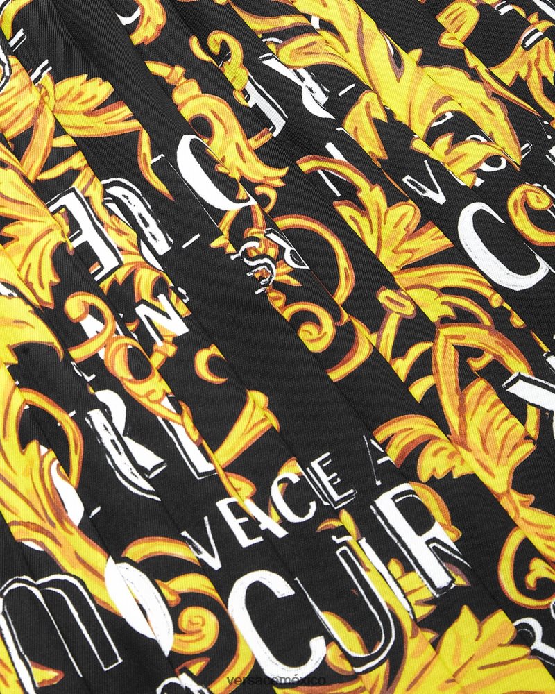 Versace falda plisada de alta costura con logo oro negro ropa mujer 84626J2250