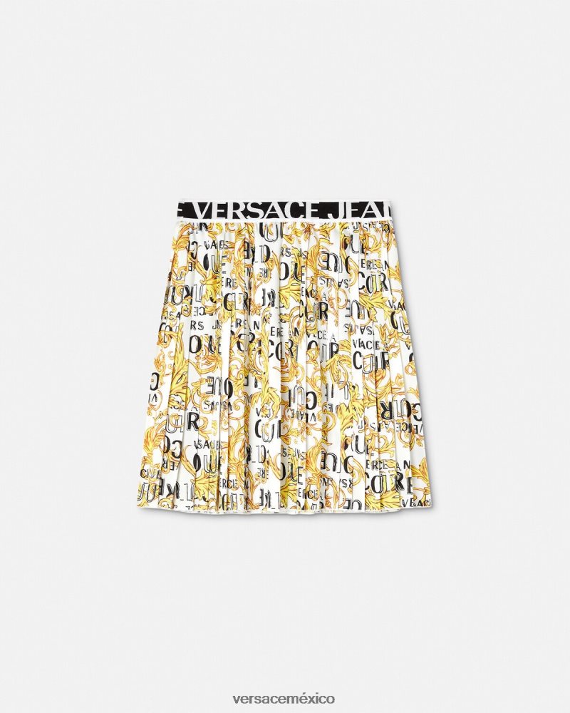Versace falda plisada de alta costura con logo oro y blanco ropa mujer 84626J2248